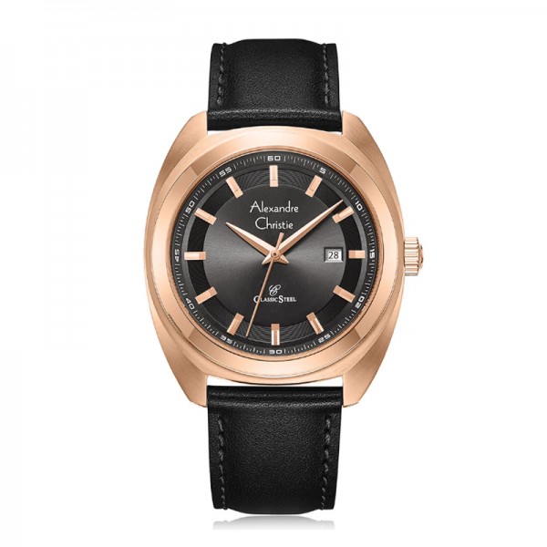 Alexandre Christie AC 8702 Rosegold Black Leather Man MDLRGDG